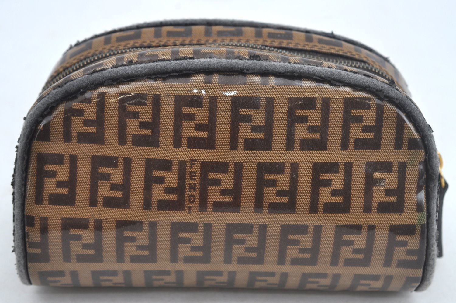 Authentic FENDI Vintage Zucchino Pouch Purse PVC Leather Brown Junk K6000