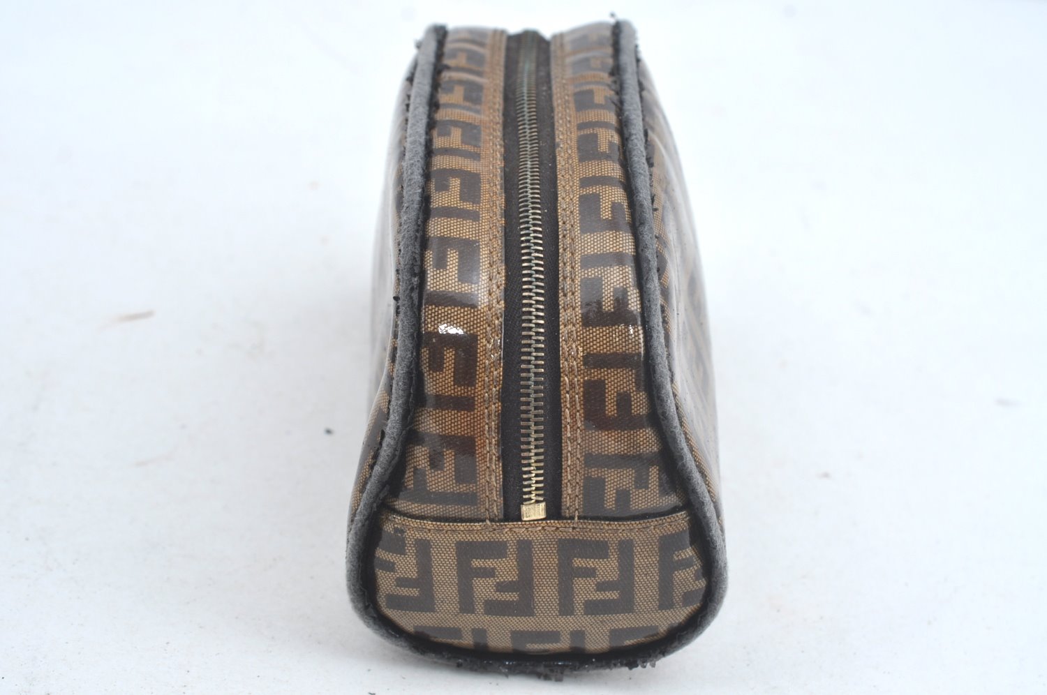 Authentic FENDI Vintage Zucchino Pouch Purse PVC Leather Brown Junk K6000