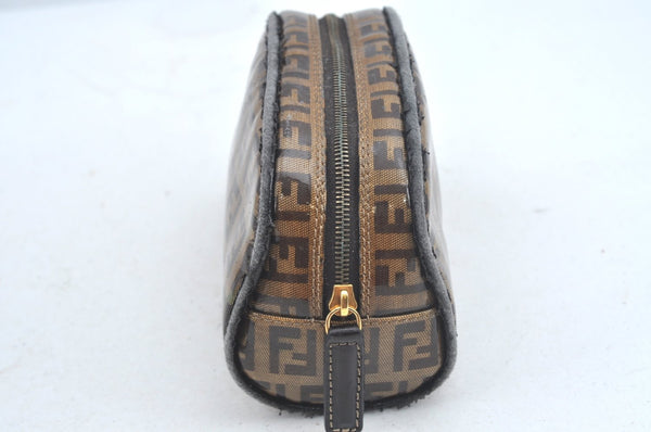 Authentic FENDI Vintage Zucchino Pouch Purse PVC Leather Brown Junk K6000