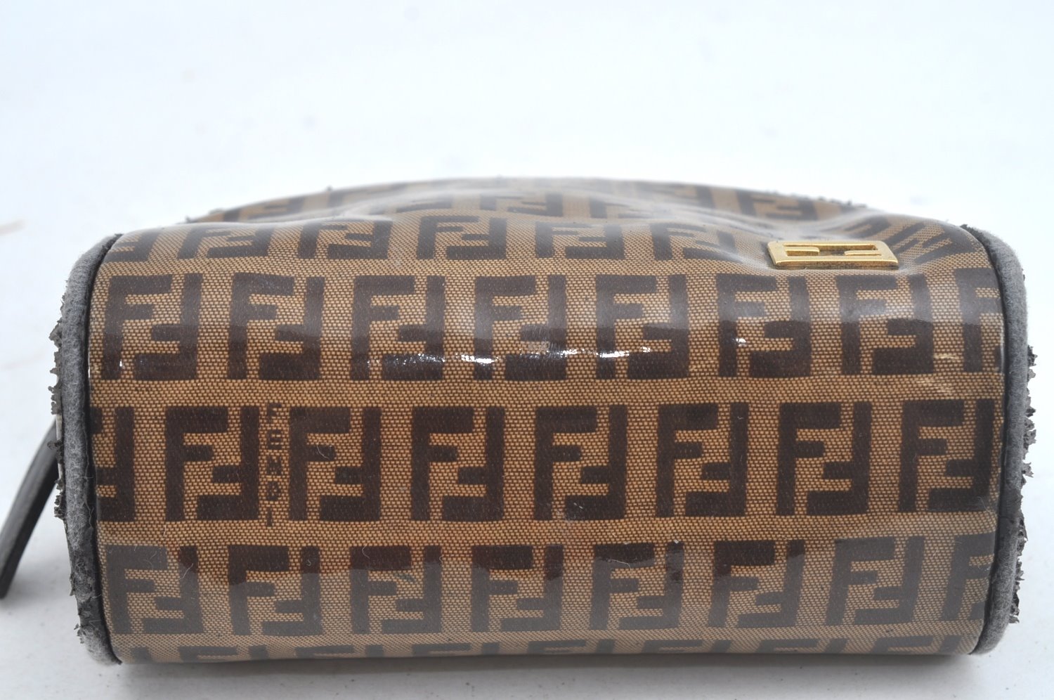 Authentic FENDI Vintage Zucchino Pouch Purse PVC Leather Brown Junk K6000