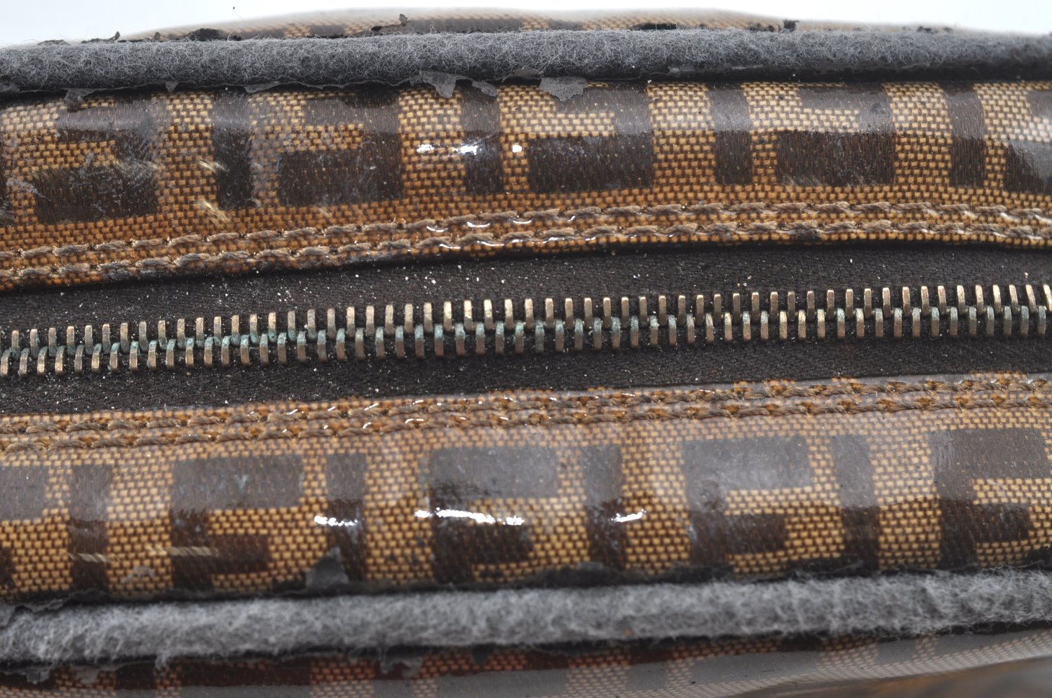 Authentic FENDI Vintage Zucchino Pouch Purse PVC Leather Brown Junk K6000