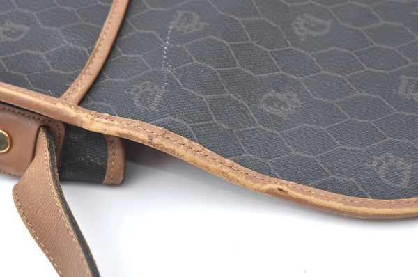 Authentic Christian Dior Honeycomb Shoulder Cross Bag PVC Leather Brown K6019