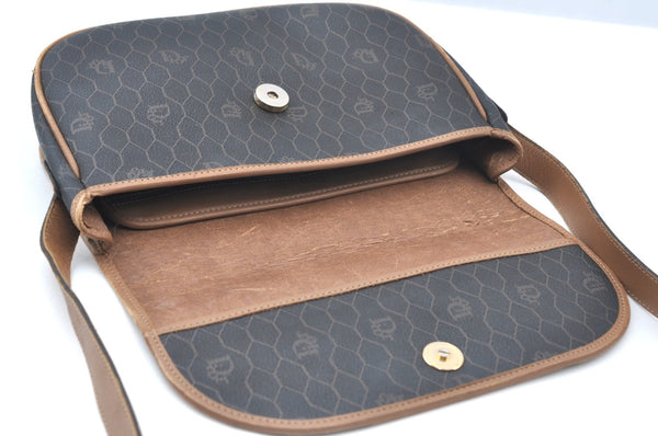 Authentic Christian Dior Honeycomb Shoulder Cross Bag PVC Leather Brown K6019