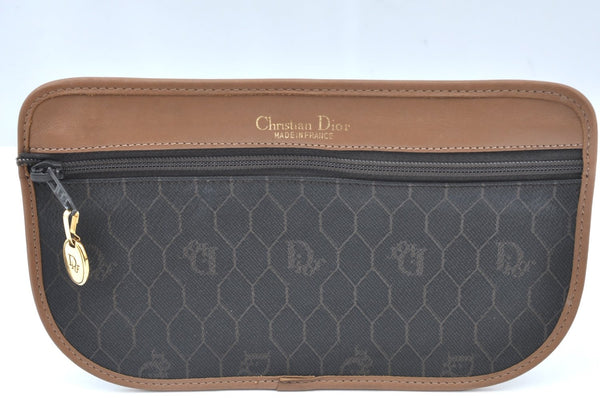 Authentic Christian Dior Honeycomb Shoulder Cross Bag PVC Leather Brown K6019