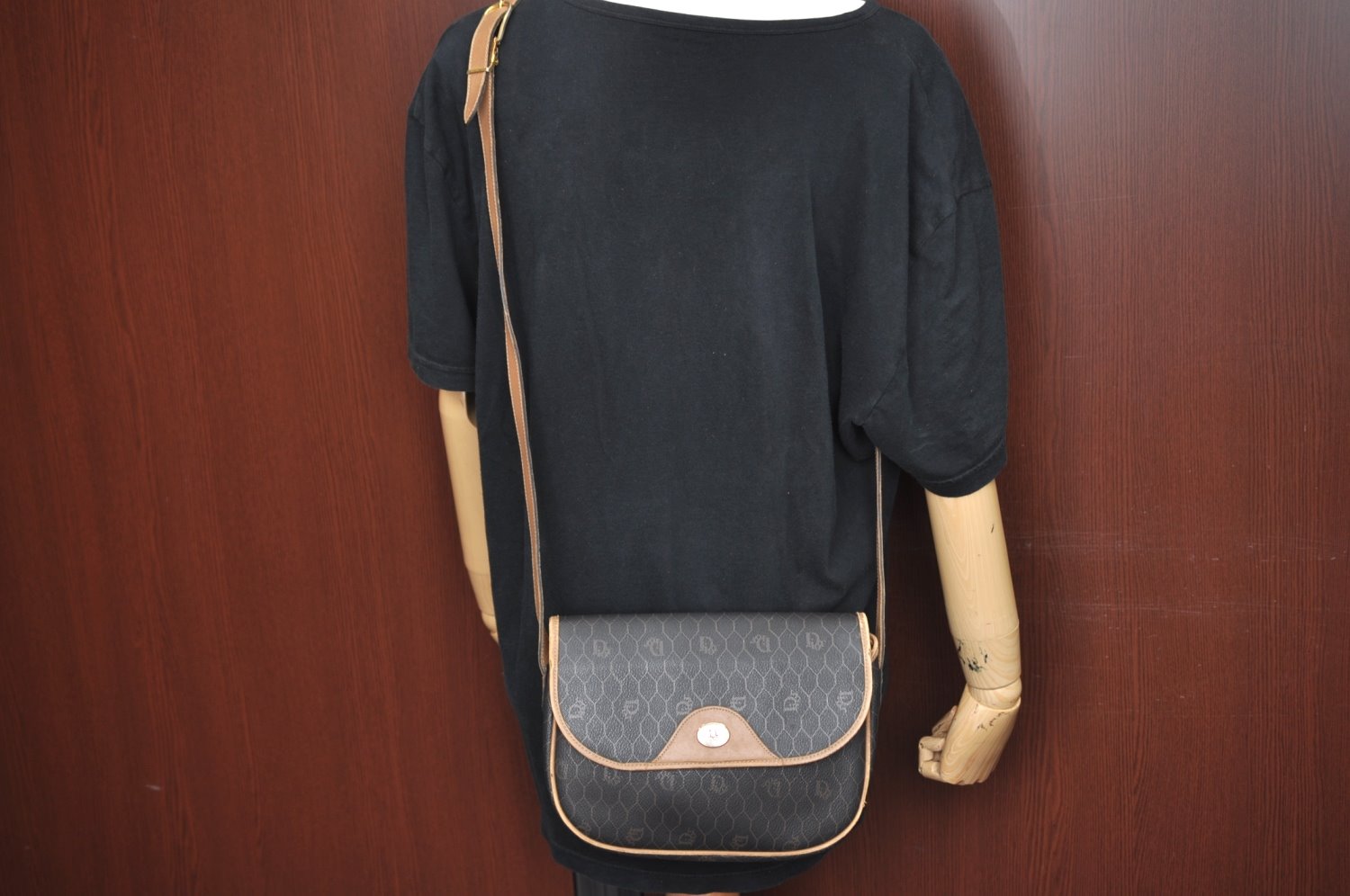 Authentic Christian Dior Honeycomb Shoulder Cross Bag PVC Leather Brown K6019