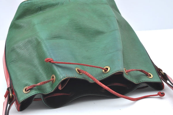 Authentic Louis Vuitton Epi Petit Noe Bi-color Green x Red Drawstring Bag K6043