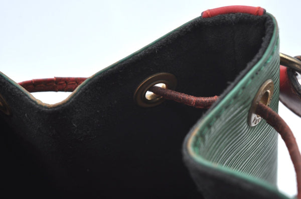 Authentic Louis Vuitton Epi Petit Noe Bi-color Green x Red Drawstring Bag K6043