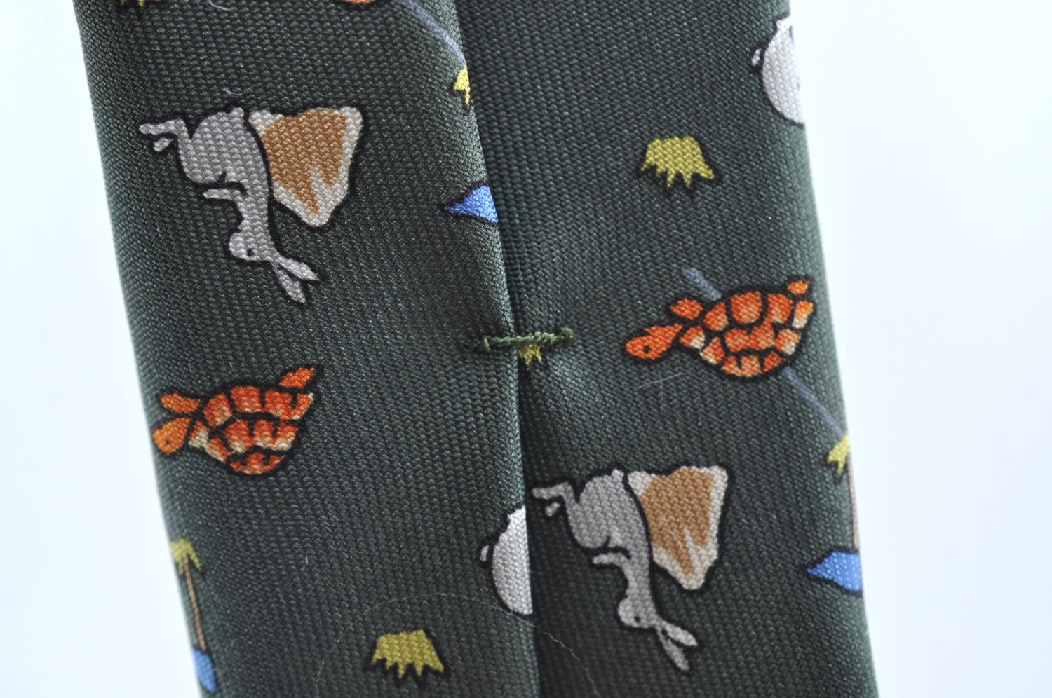 Authentic HERMES Tie Necktie Rabbit and Turtle Pattern Silk 7797FA Green K6046