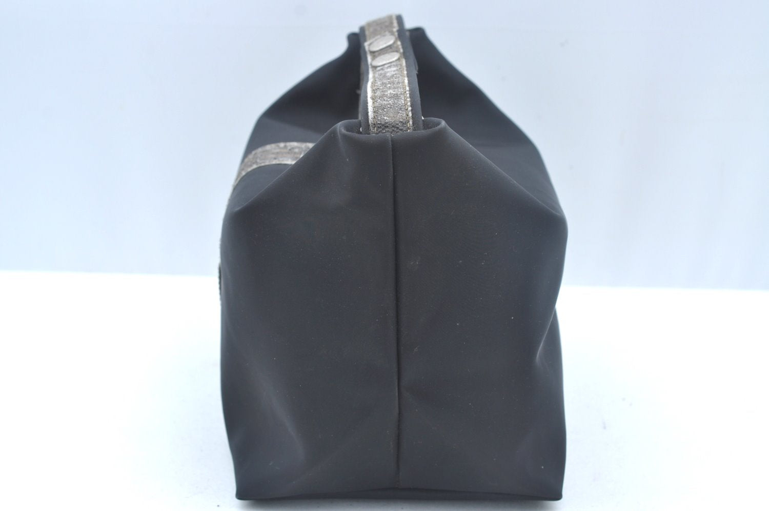 Authentic FENDI Vintage Pequin Hand Bag Pouch Purse Nylon Leather Black K6094