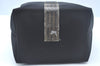 Authentic FENDI Vintage Pequin Hand Bag Pouch Purse Nylon Leather Black K6094