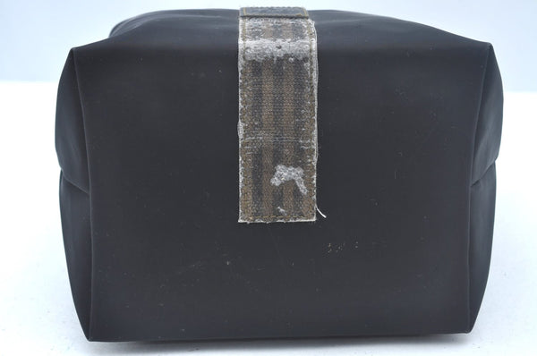 Authentic FENDI Vintage Pequin Hand Bag Pouch Purse Nylon Leather Black K6094