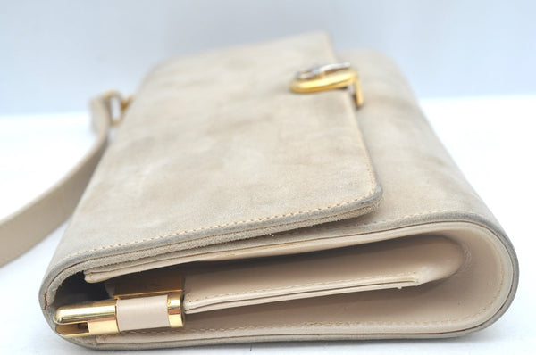 Authentic GUCCI Shoulder Cross Body Bag Purse Suede Leather Beige Junk K6107