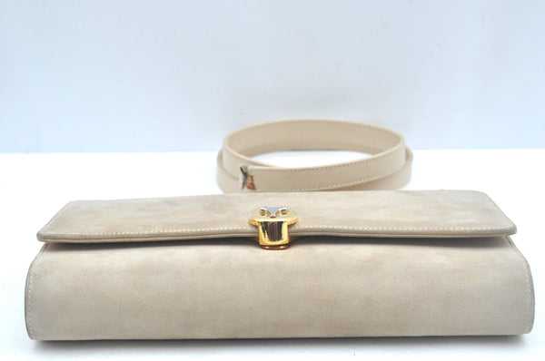 Authentic GUCCI Shoulder Cross Body Bag Purse Suede Leather Beige Junk K6107