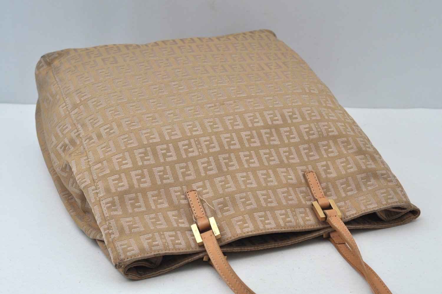 Authentic FENDI Vintage Zucchino Shoulder Hand Bag Canvas Leather Beige K6108