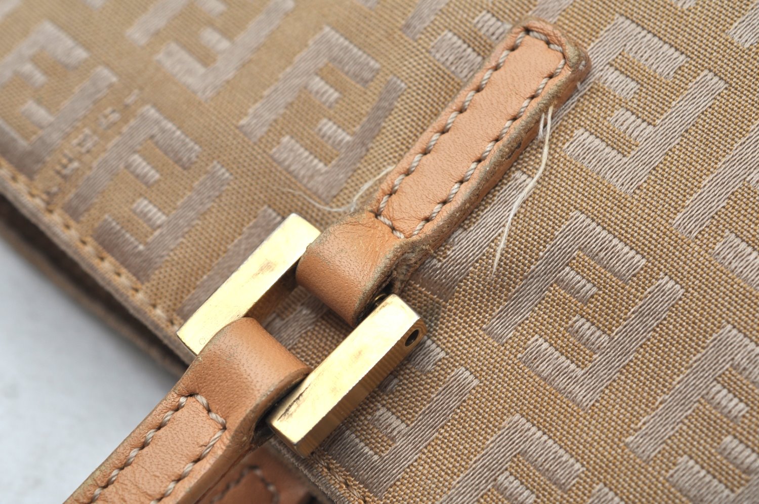 Authentic FENDI Vintage Zucchino Shoulder Hand Bag Canvas Leather Beige K6108