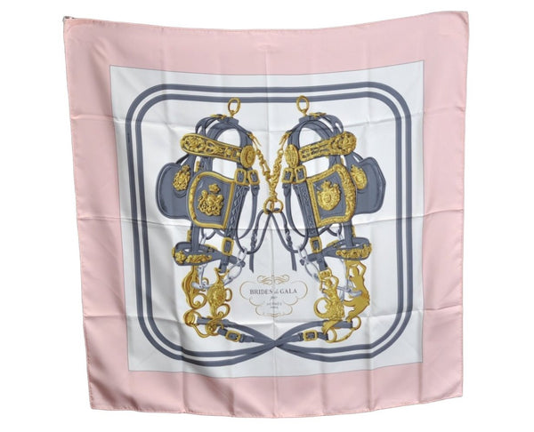 Authentic HERMES Carre 90 Scarf "BRIDES de GALA par" Silk Pink K6119