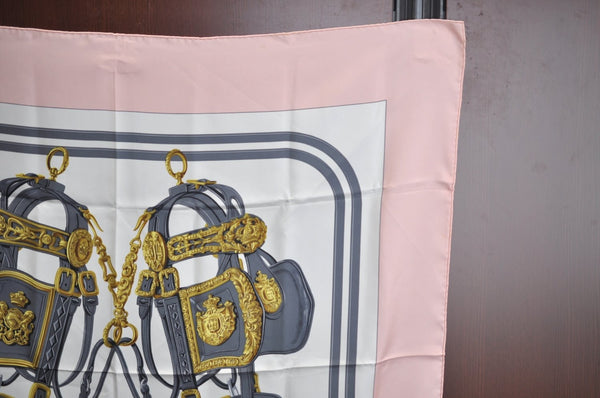 Authentic HERMES Carre 90 Scarf "BRIDES de GALA par" Silk Pink K6119