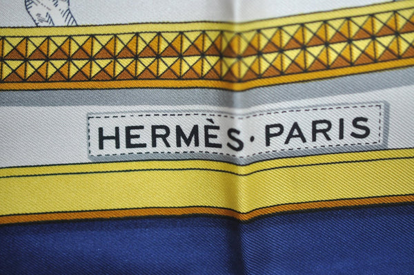 Authentic HERMES Carre 90 Scarf "GRAND APPARAT" Silk Blue K6173