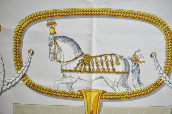 Authentic HERMES Carre 90 Scarf "GRAND APPARAT" Silk Blue K6173