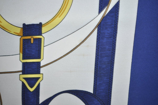 Authentic HERMES Carre 90 Scarf "Eperon D'or" Silk Navy K6174