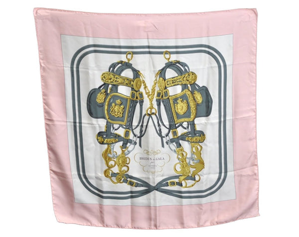 Authentic HERMES Carre 90 Scarf "BRIDES de GALA par " Silk Pink K6175