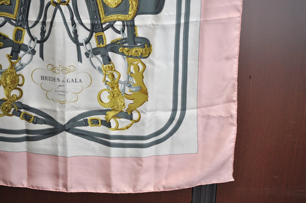 Authentic HERMES Carre 90 Scarf "BRIDES de GALA par " Silk Pink K6175