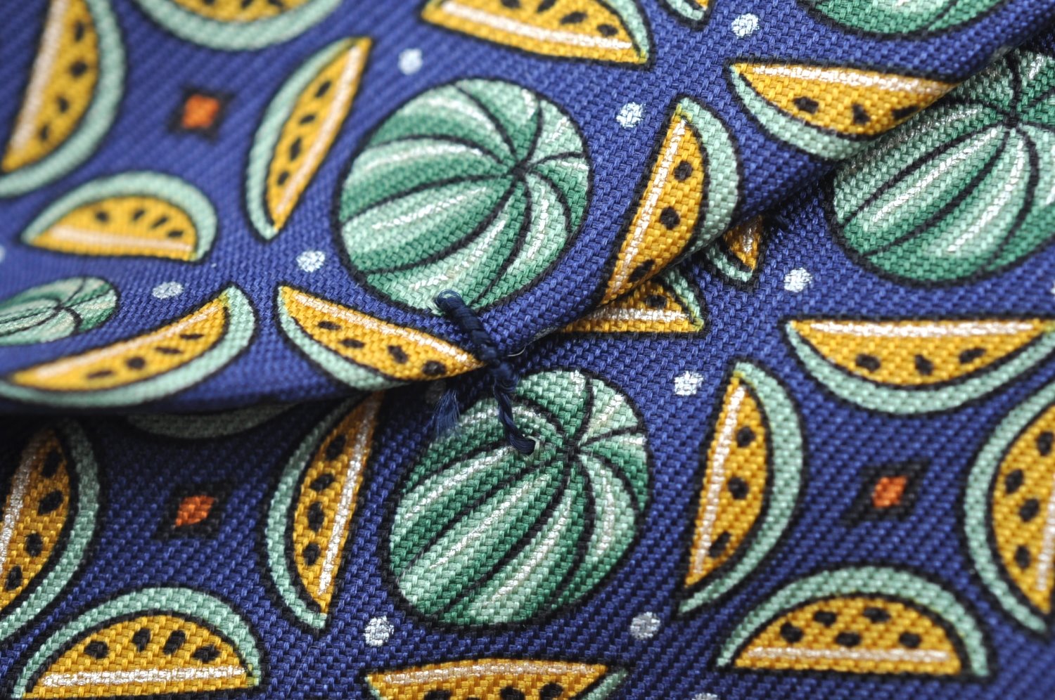 Authentic HERMES Tie Necktie Watermelon Pattern Silk 7658TA Navy Green K6181