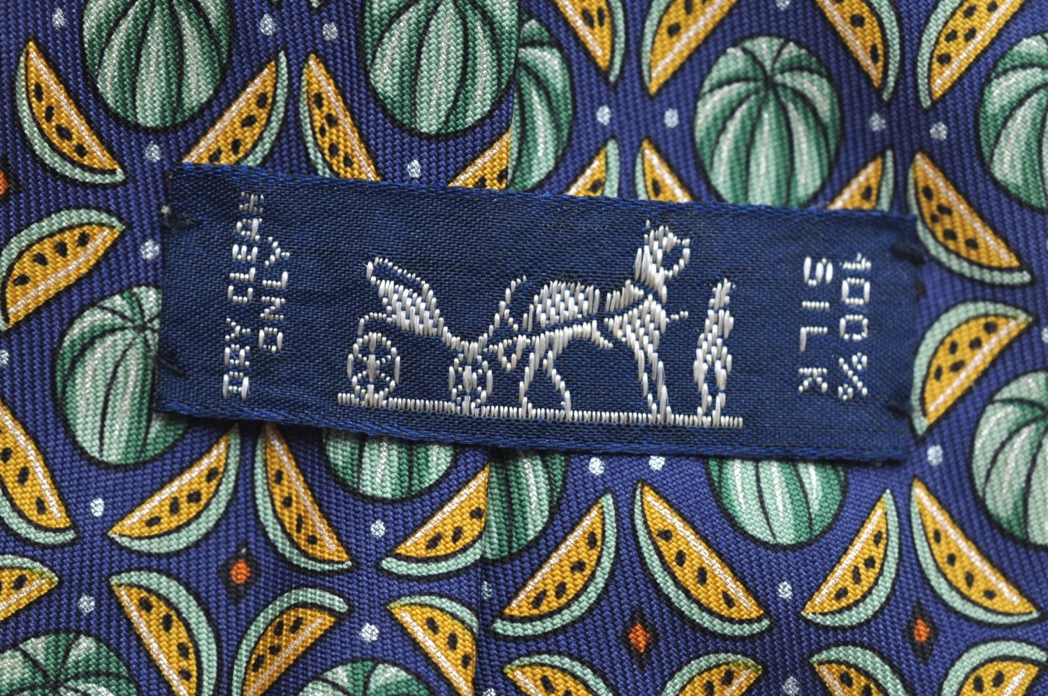 Authentic HERMES Tie Necktie Watermelon Pattern Silk 7658TA Navy Green K6181