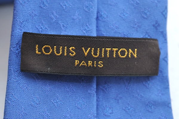 Authentic Louis Vuitton Monogram Cravat Necktie Tie Silk Blue LV K6183