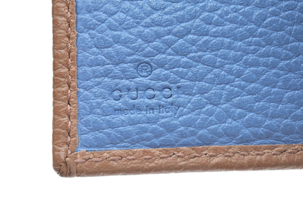 Authentic GUCCI Swing Bifold Wallet Purse Leather 368233 Beige Light Blue K6196