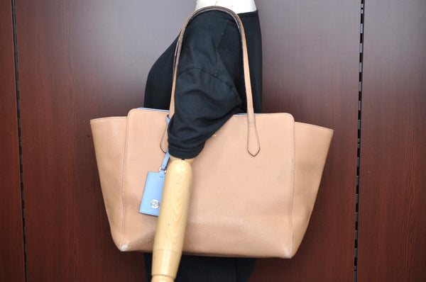 Authentic GUCCI Vintage Swing Large Shoulder Tote Bag Leather 354397 Beige K6223