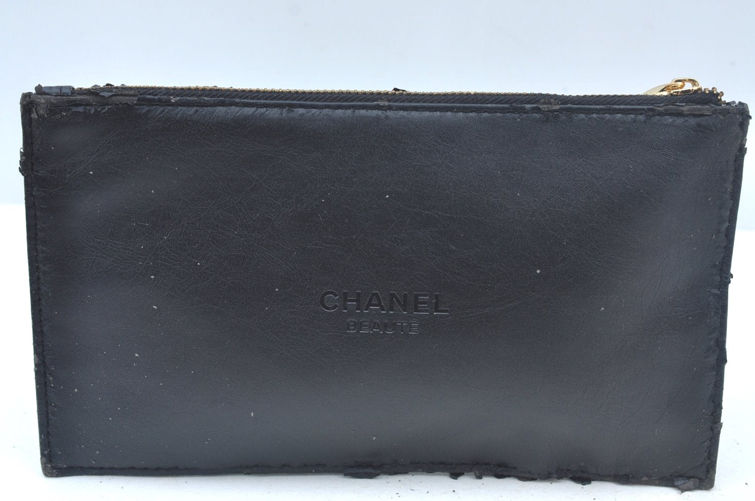 Auth CHANEL Novelty No.5 Parfum Cosmetic Pouch Purse Leather Black Junk K6241