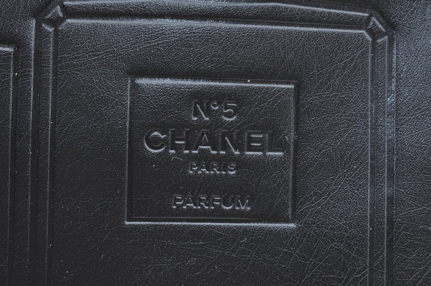 Authentic CHANEL Novelty No.5 Parfum Cosmetic Pouch Purse Leather Black K6241