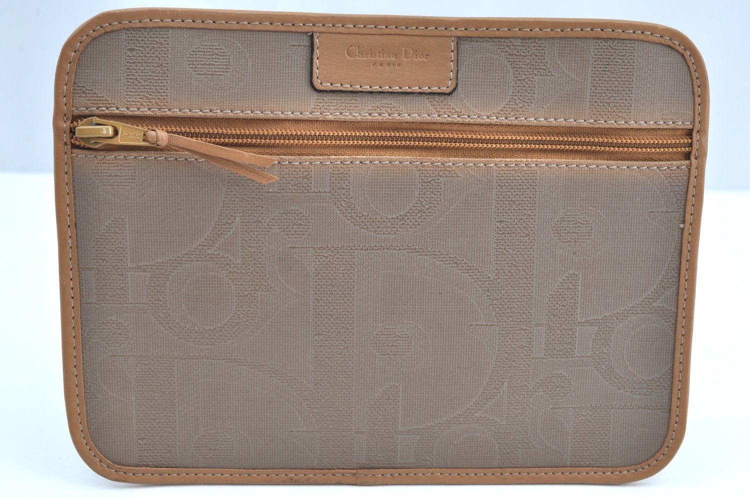 Authentic Christian Dior Vintage Trotter Tote Hand Bag PVC Leather Beige K6400