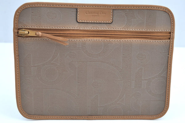 Authentic Christian Dior Vintage Trotter Tote Hand Bag PVC Leather Beige K6400