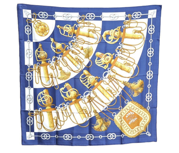 Authentic HERMES Carre 90 Scarf "Cliquetis" Silk Navy K6447