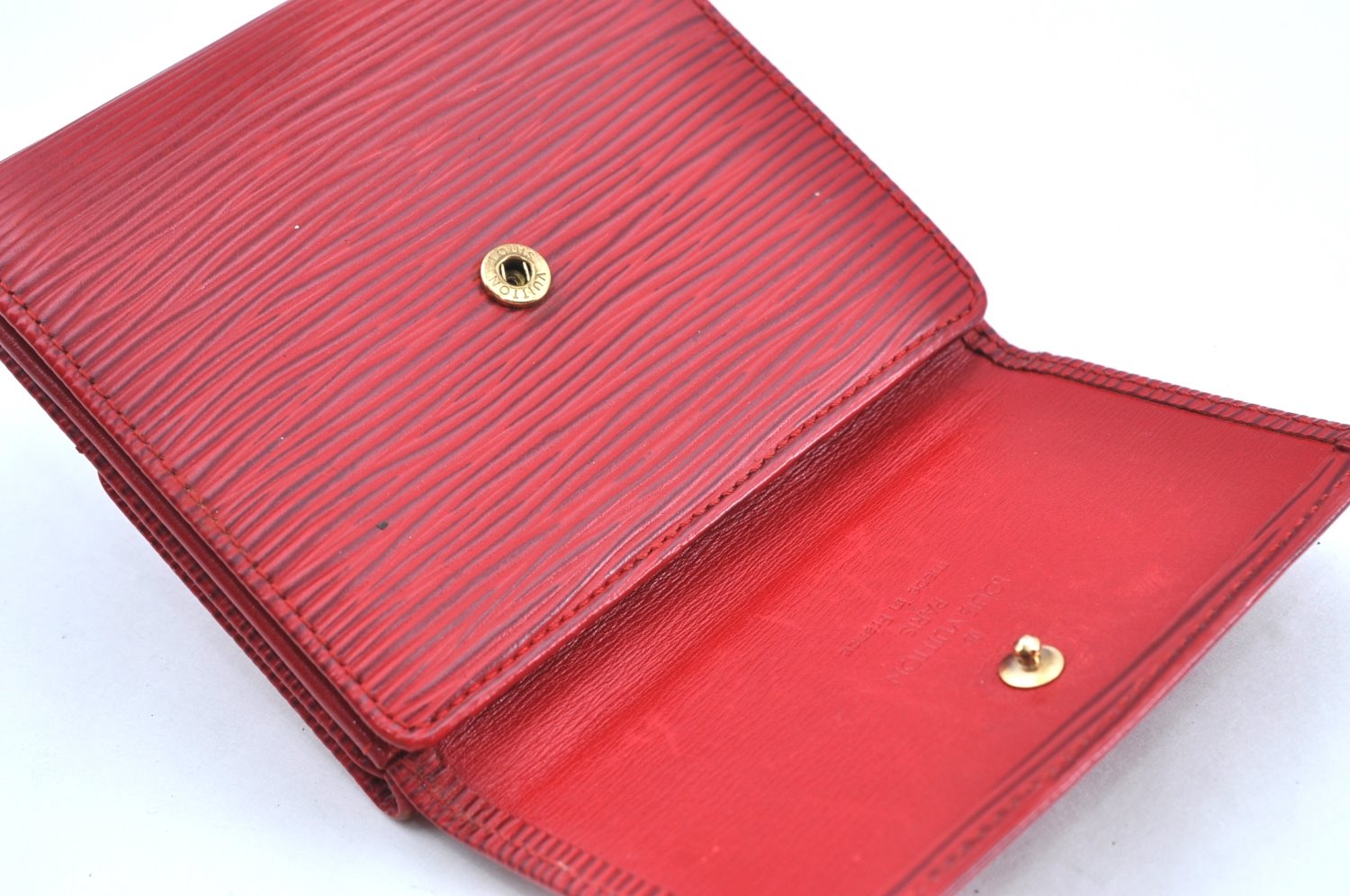 Authentic Louis Vuitton Epi Porte Monnaie Billets Cartes Credit Wallet Red K6459