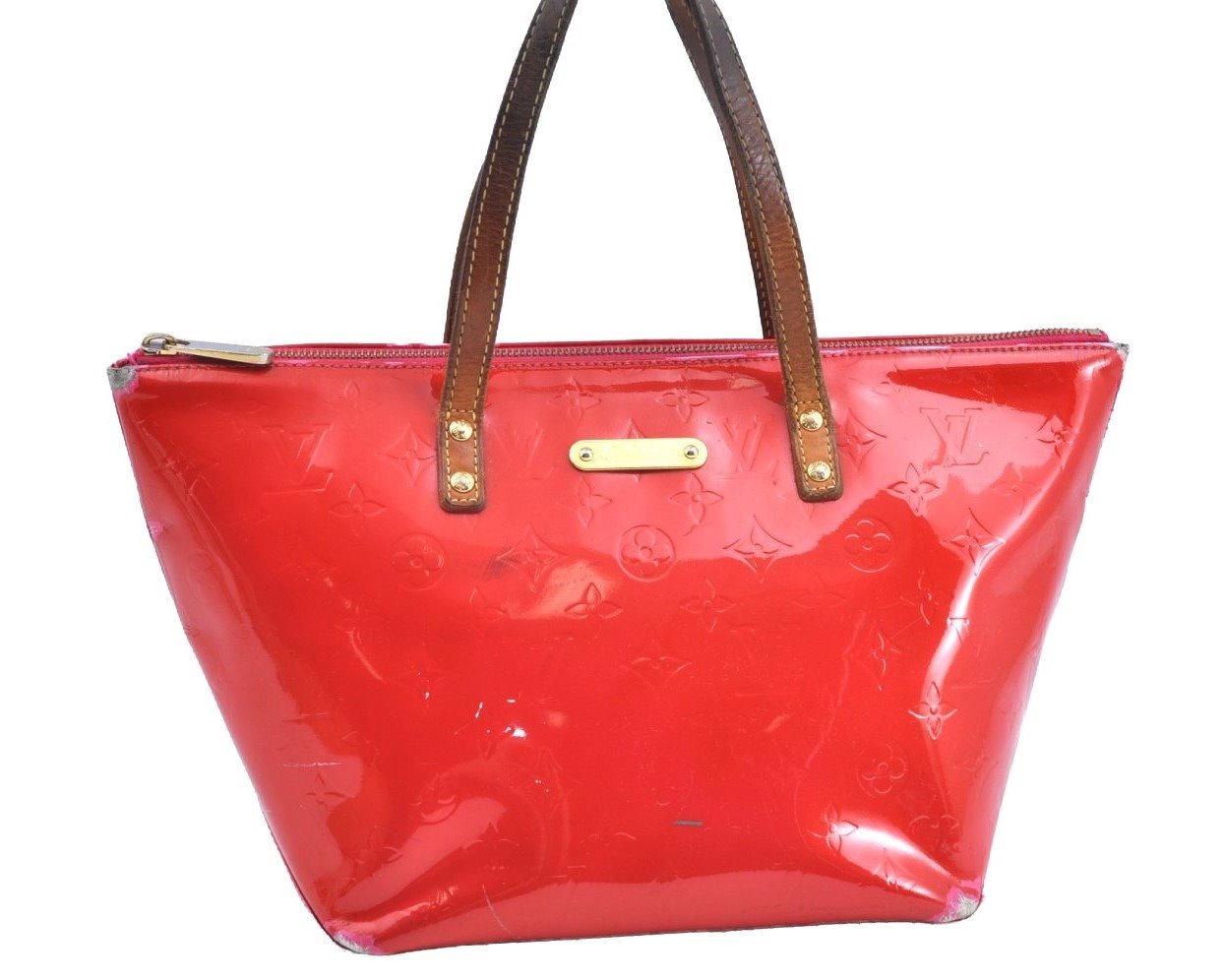 Authentic Louis Vuitton Vernis Bellevue PM Hand Bag Purse Red M93669 LV K6479