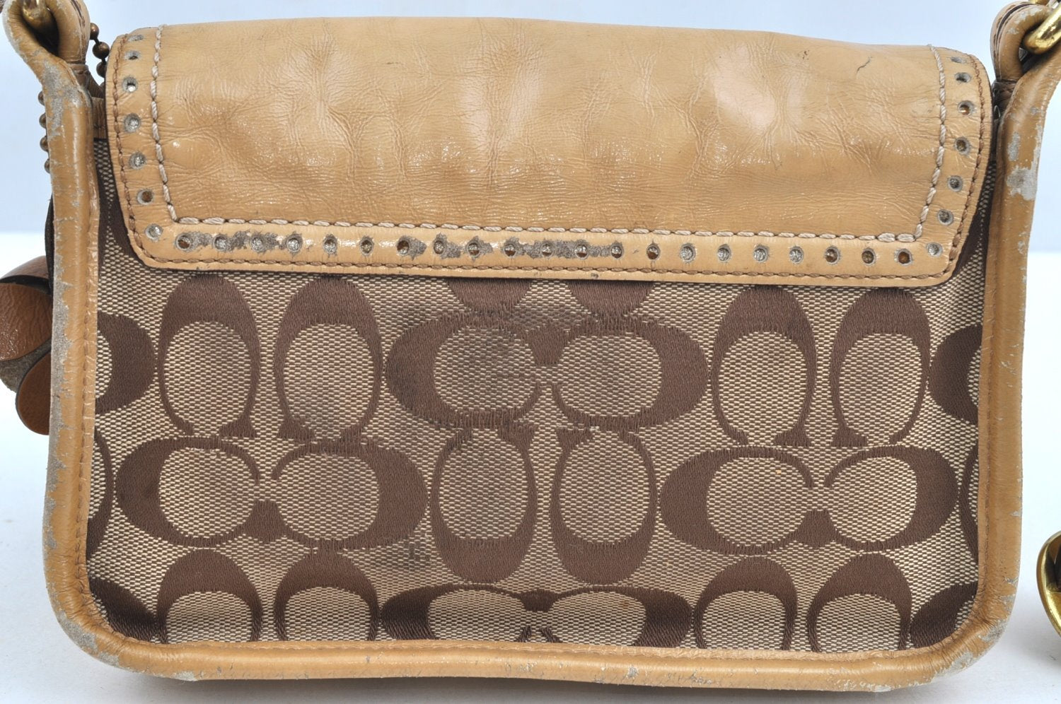 Authentic COACH Signature Shoulder Cross Bag Canvas Leather 12502 Brown K6495