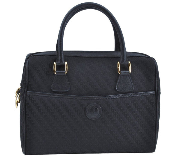 Authentic GUCCI 2Way Hand Boston Bag Purse GG Canvas Leather Black K6555
