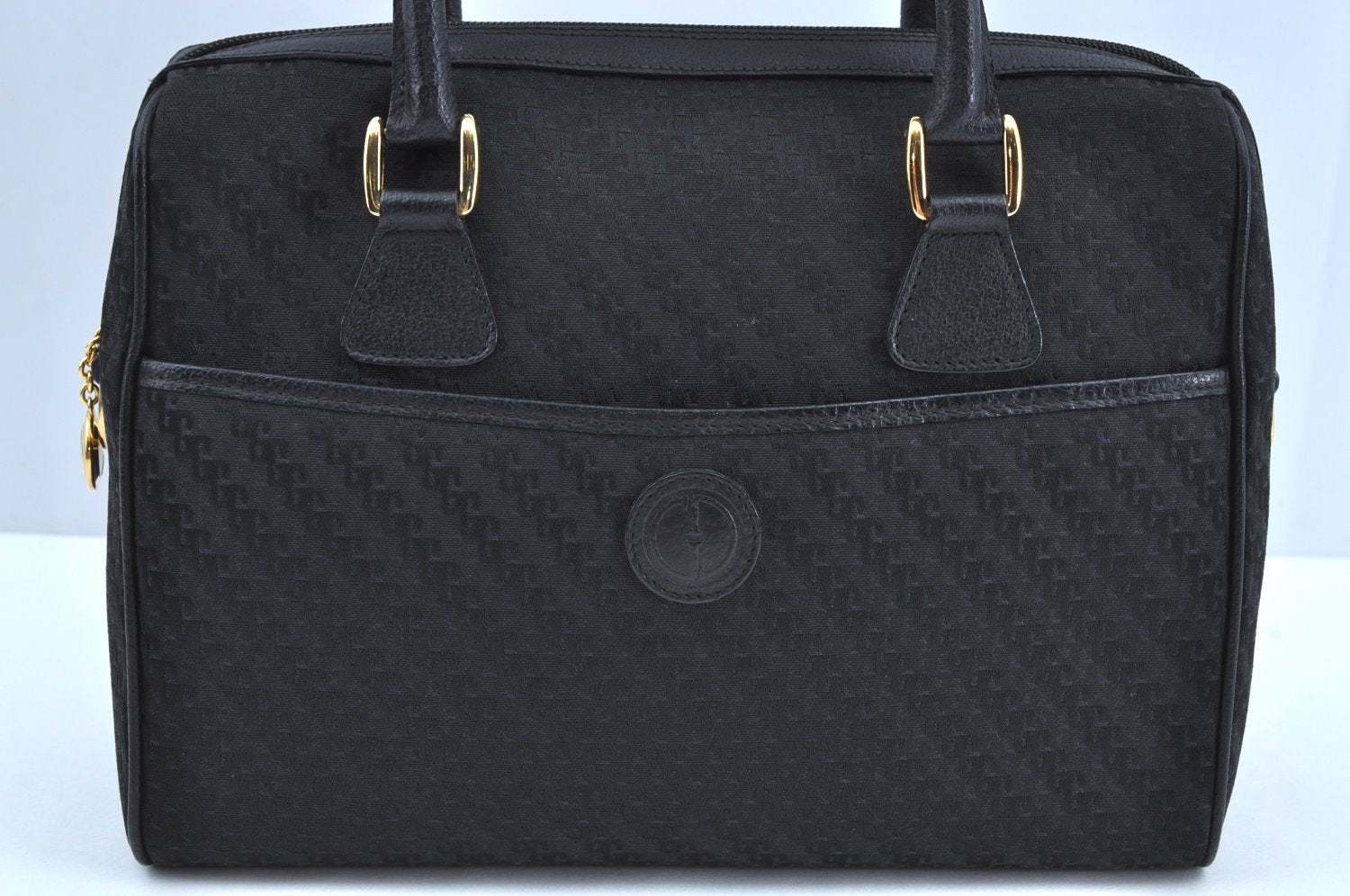 Authentic GUCCI 2Way Hand Boston Bag Purse GG Canvas Leather Black K6555