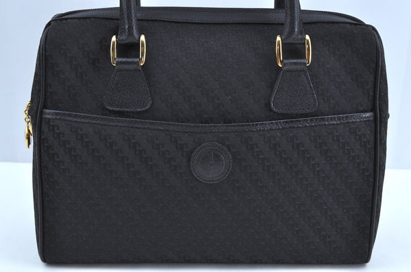 Authentic GUCCI 2Way Hand Boston Bag Purse GG Canvas Leather Black K6555