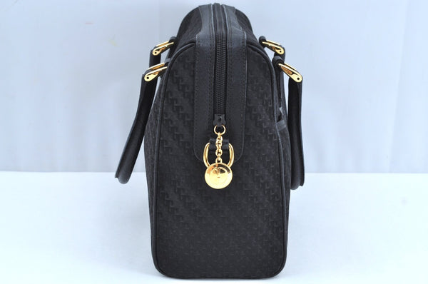 Authentic GUCCI 2Way Hand Boston Bag Purse GG Canvas Leather Black K6555