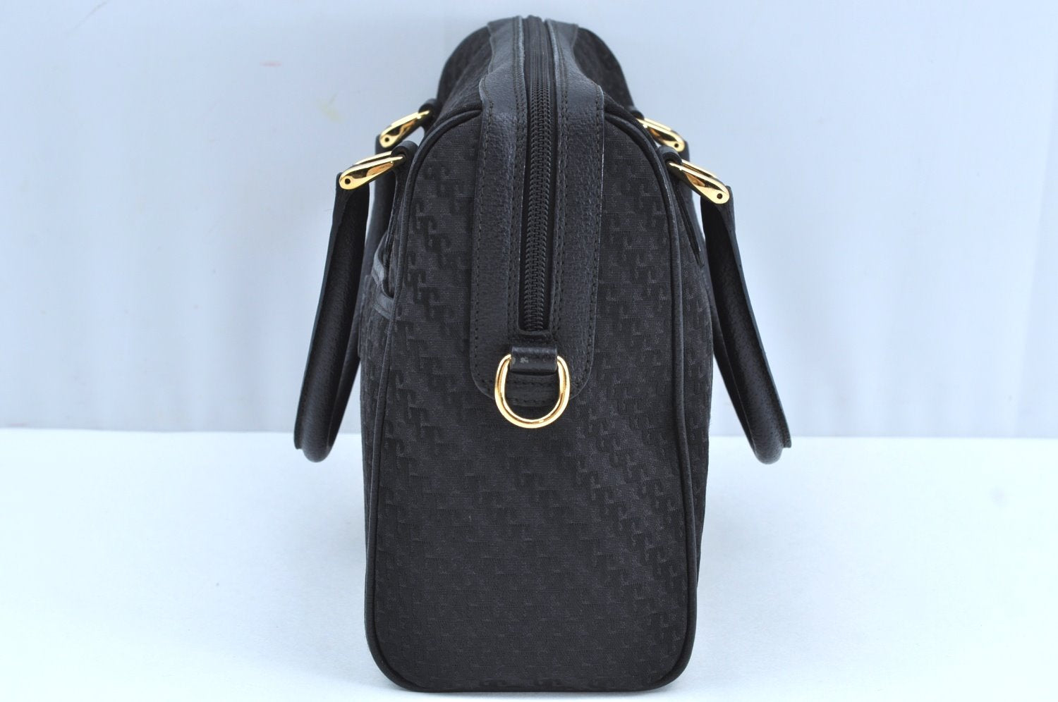 Authentic GUCCI 2Way Hand Boston Bag Purse GG Canvas Leather Black K6555