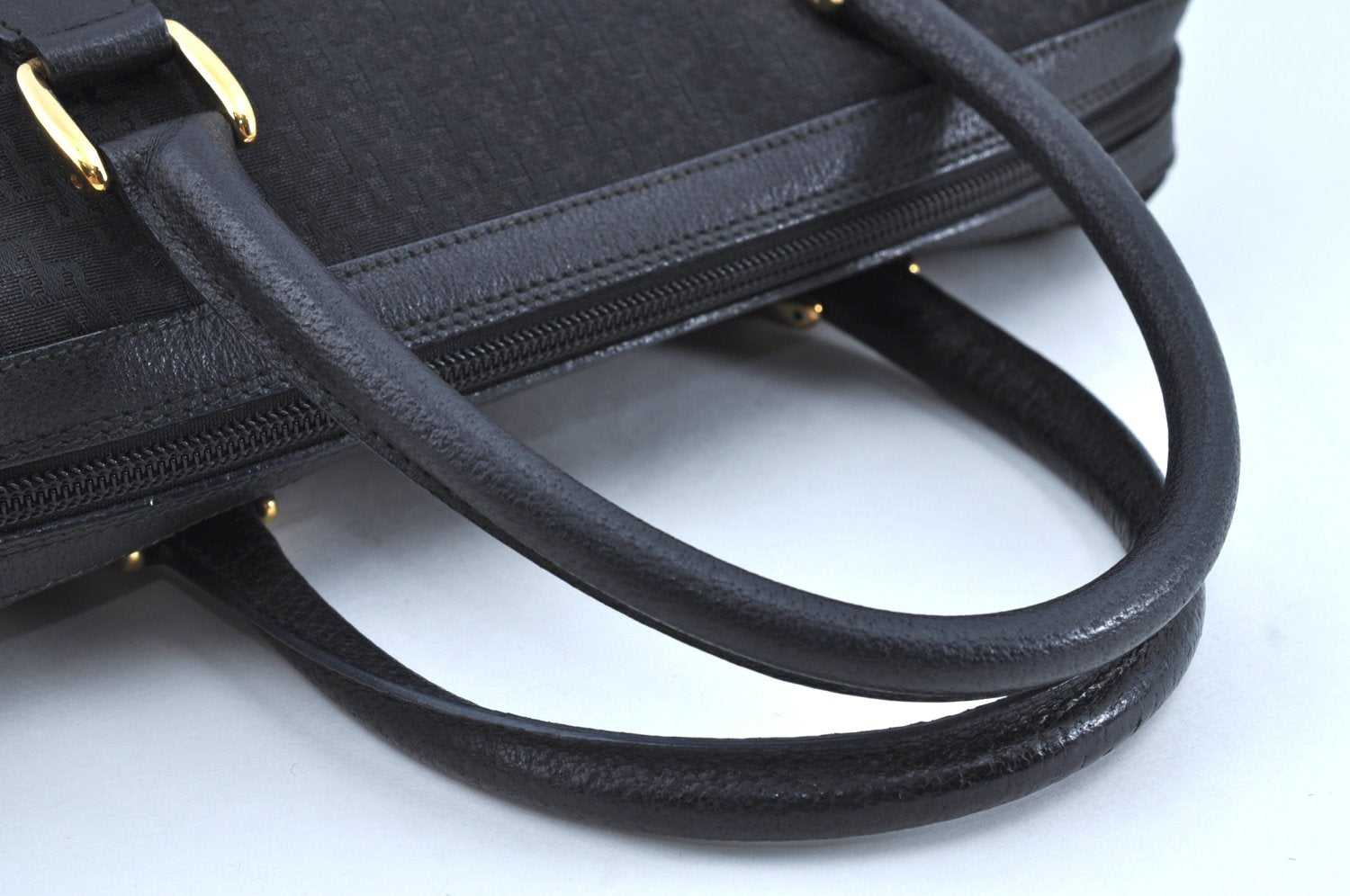 Authentic GUCCI 2Way Hand Boston Bag Purse GG Canvas Leather Black K6555