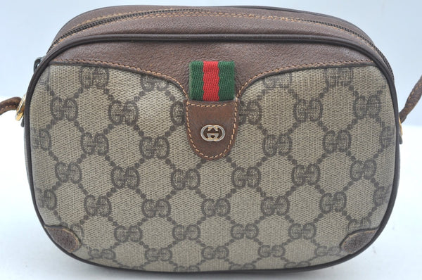 Authentic GUCCI Web Sherry Line Shoulder Cross Bag GG PVC Leather Brown K6556