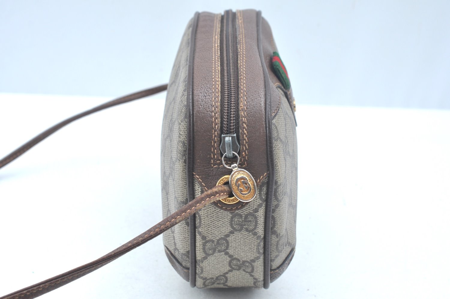 Authentic GUCCI Web Sherry Line Shoulder Cross Bag GG PVC Leather Brown K6556