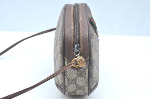 Authentic GUCCI Web Sherry Line Shoulder Cross Bag GG PVC Leather Brown K6556