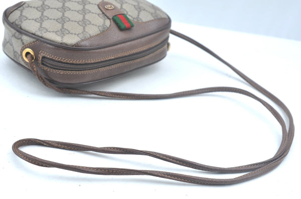 Authentic GUCCI Web Sherry Line Shoulder Cross Bag GG PVC Leather Brown K6556