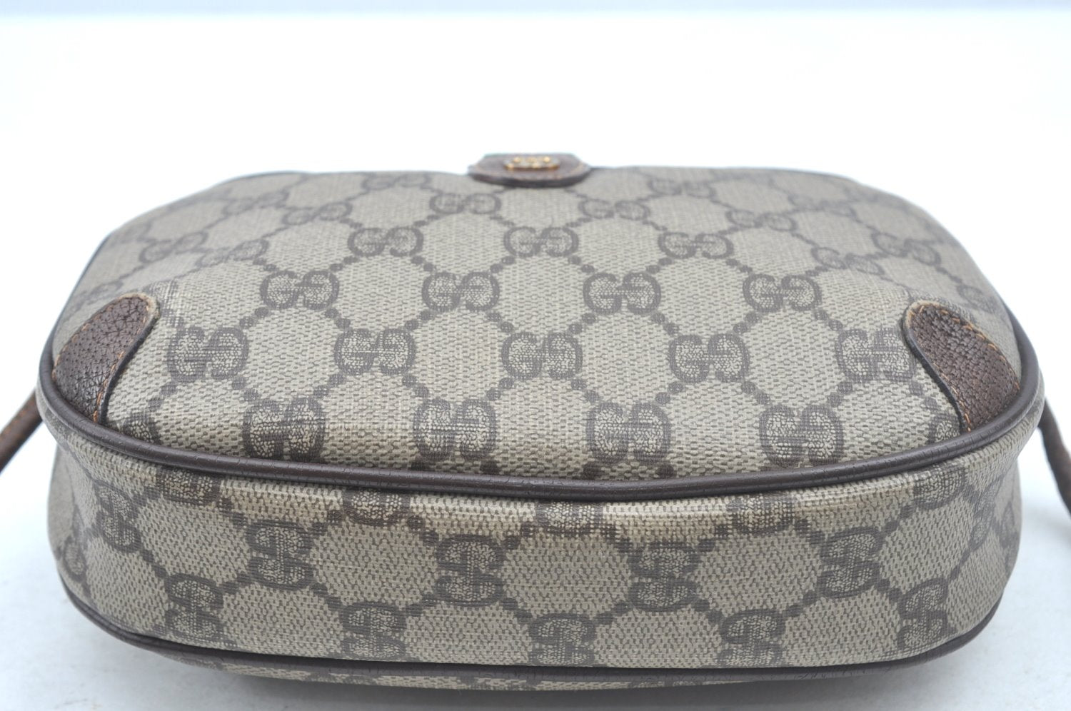Authentic GUCCI Web Sherry Line Shoulder Cross Bag GG PVC Leather Brown K6556